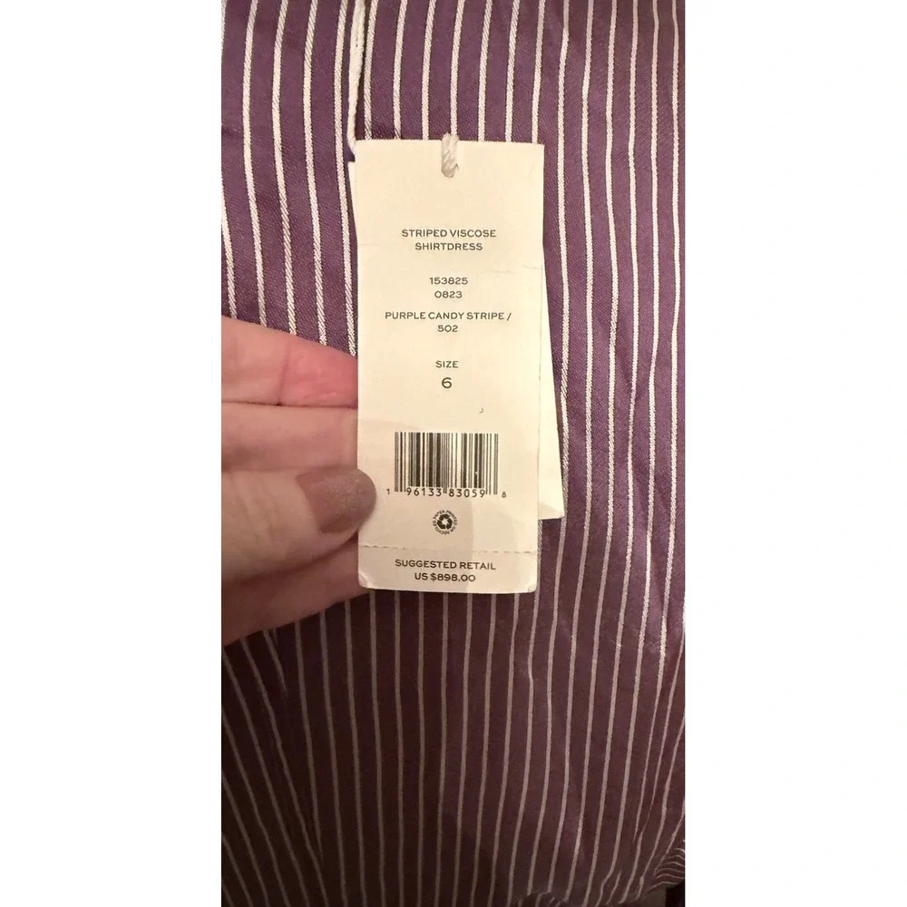 Tory Burch Purple Striped Candystripe Viscose Shirt dress Belt Tie New Sz-6 898$